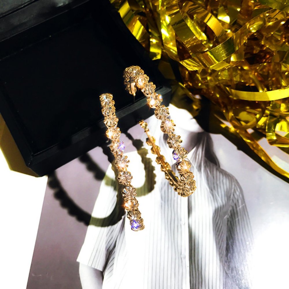 2 75'' Round Diamond Round Gold Hoop Earrings - Picture 3 of 5